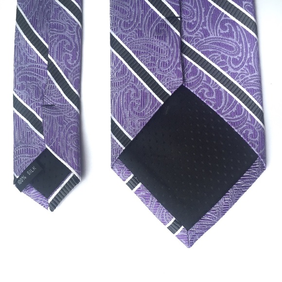 ZIANETTI Silk Tie Purple Paisley with Black and White Stripes - Picture 4 of 6